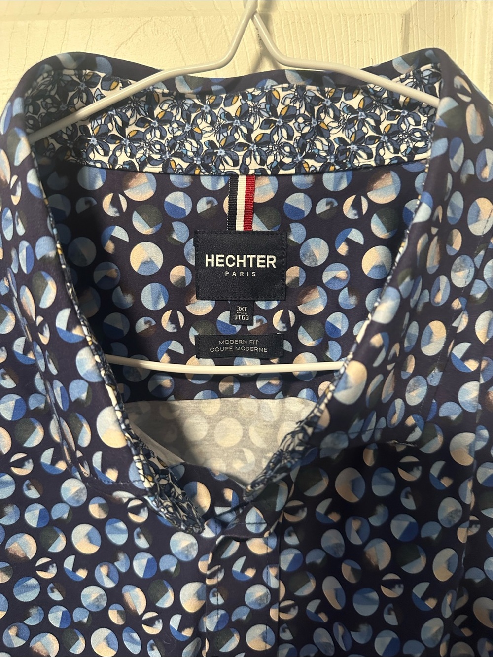 Hechter Navy Geometric Button-Up long sleeved Shirt 3XT 360-Stretch